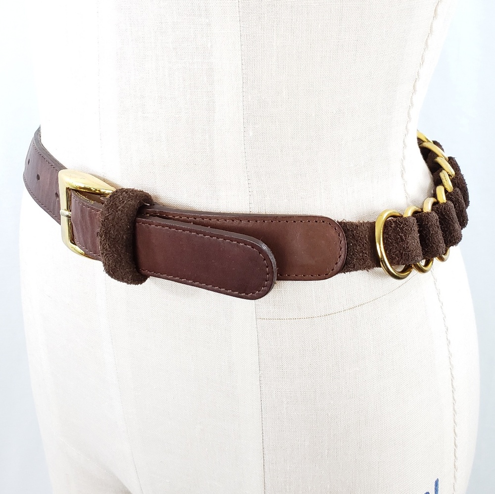 Vintage Calderon Brown Suede Gold Link Belt